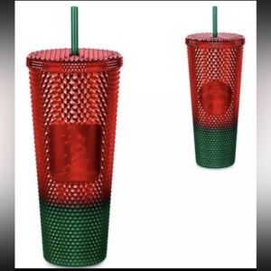 Starbucks Walt Disney World Mickey Mouse Green Red Holiday Tumbler Cup Straw